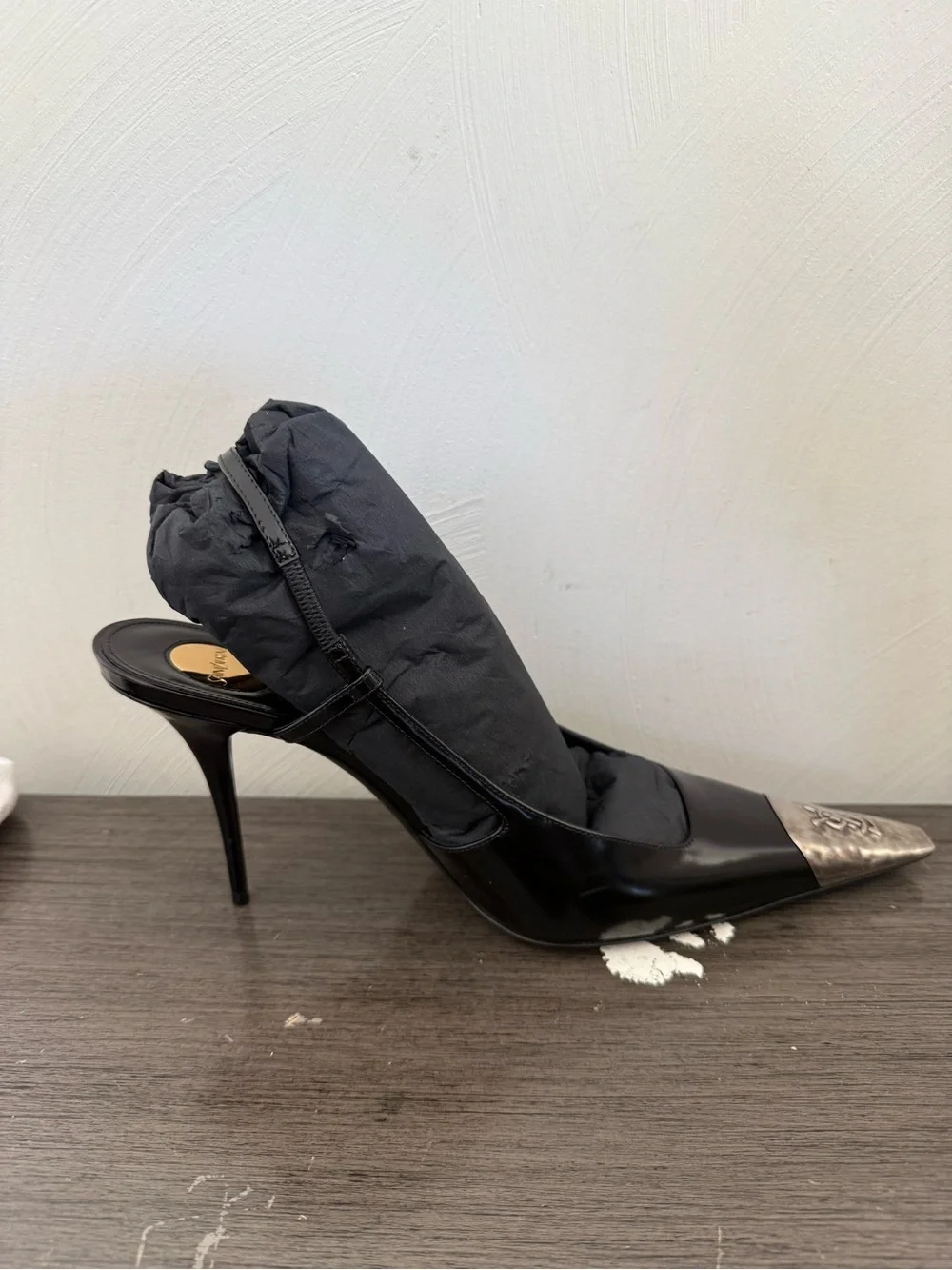 SAINT LAURENT Smooth Calfskin Jeanne 90 Slingback Pumps 40 Black - Picture 5 of 10